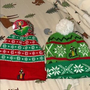 2 kids Christmas snow hats Pom Pom beanie The Elf movie new